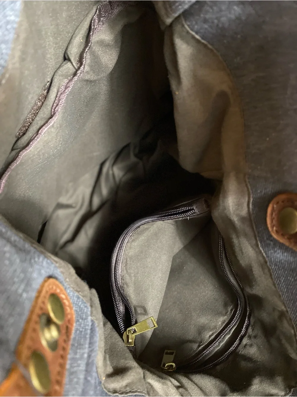 Gray Canvas Messenger Bag with Brown Leather Trim